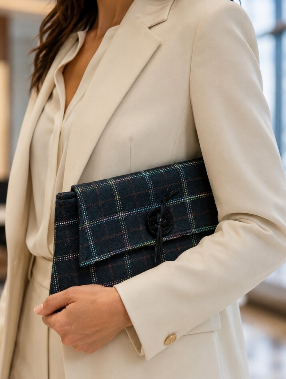 B's Clutch Bag ANNA WILLIAM Collection NWT Tweed Plaid Purse Handbag Business